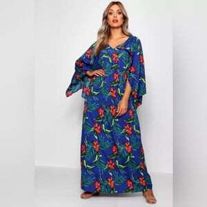 PLUS TROPICAL KIMONO SLEEVE MAXI DRESS